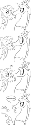 Size: 900x3606 | Tagged: safe, artist:dilandau203, discord, fluttershy, draconequus, pegasus, pony, g4, blushing, comic, cute, discute, female, heart, lineart, looking at each other, male, mare, monochrome, question mark, ship:discoshy, shipping, shy, shyabetes, simple background, smiling, smooch, speech bubble, straight, surprised, white background