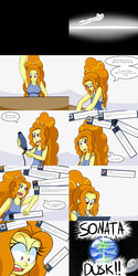 Size: 2000x4000 | Tagged: safe, artist:jake heritagu, adagio dazzle, alien, comic:aria's archives, equestria girls, g4, box, clothes, comic, dialogue, female, flying saucer, planet, space, speech bubble, stars, this will not end well