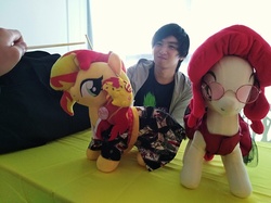 Size: 4032x3016 | Tagged: safe, photographer:horsesplease, cherry jubilee, sunset shimmer, human, g4, fiery shimmer, irl, irl human, malaysia, photo, plushie, the friendship express, the friendship express 2018, walking campfire
