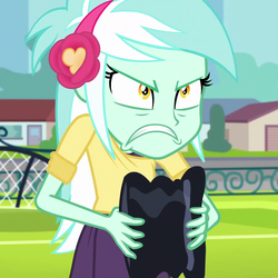 Size: 1077x1079 | Tagged: safe, edit, screencap, lyra heartstrings, all's fair in love & friendship games, equestria girls, g4, my little pony equestria girls: friendship games, angry, female, hat, inverted mouth, solo