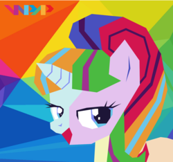 Size: 2048x1916 | Tagged: safe, artist:razoredge2312, starlight glimmer, pony, g4, bedroom eyes, female, indonesia, looking at you, multicolored hair, multicolored mane, rainbow background, recolor, solo