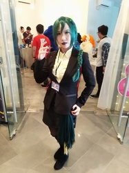 Size: 3016x4032 | Tagged: safe, photographer:horsesplease, princess luna, queen chrysalis, oc, oc:karma, human, g4, clothes, cosplay, costume, irl, irl human, malaysia, photo, plushie, the friendship express