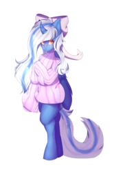 Size: 801x997 | Tagged: safe, artist:yanderederetere, oc, oc:fleurbelle, alicorn, anthro, unguligrade anthro, alicorn oc, bow, clothes, female, hair bow, mare, simple background, sweater, transparent background