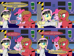 Size: 1602x1202 | Tagged: safe, artist:ladyanidraws, fluttershy, pinkie pie, oc, oc:pun, earth pony, pegasus, pony, ask pun, g4, ask, chemistry joke, clothes, comic, dr adorable, hydrogen peroxide, water