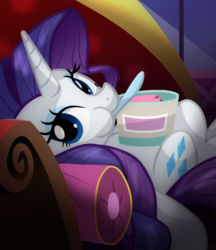 Size: 1900x2200 | Tagged: safe, artist:geraritydevillefort, rarity, pony, unicorn, g4, 2018, chubby cheeks, cute, eating, fainting couch, featured image, female, food, ice cream, looking at you, mare, raribetes, show accurate, solo