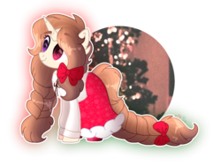 Size: 1024x768 | Tagged: safe, artist:at--ease, oc, oc only, oc:gingar, pony, unicorn, braid, christmas, christmas tree, clothes, female, heterochromia, holiday, mare, solo, tree