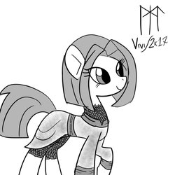 Size: 894x894 | Tagged: safe, artist:ladycookie, oc, unnamed oc, earth pony, pony, armor, chainmail, grayscale, medieval, monochrome, short hair, tunic