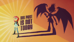 Size: 1920x1080 | Tagged: safe, screencap, sunset shimmer, equestria girls, g4, my little pony equestria girls: rainbow rocks, my past is not today, silhouette, sunburst background, sunset satan, title card