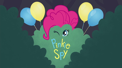 Size: 1920x1080 | Tagged: safe, screencap, pinkie pie, equestria girls, g4, my little pony equestria girls: friendship games, pinkie spy (short), balloon, bush, title card