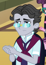 Size: 396x553 | Tagged: safe, screencap, jet set, equestria girls, g4, my little pony equestria girls: friendship games, clothes, cropped, crystal prep academy uniform, glasses, male, popped collar, school uniform