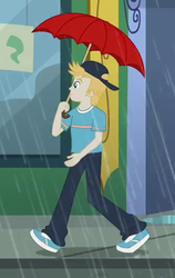 Size: 335x531 | Tagged: safe, screencap, gold rush (g4), equestria girls, g4, monday blues, my little pony equestria girls: summertime shorts, background human, clothes, male, pants, shoes, sneakers, solo, umbrella