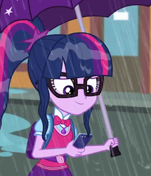 Size: 618x720 | Tagged: safe, screencap, sci-twi, twilight sparkle, equestria girls, g4, monday blues, my little pony equestria girls: summertime shorts, cropped, female, geode of telekinesis, glasses, magical geodes, smiling, solo, wet hair