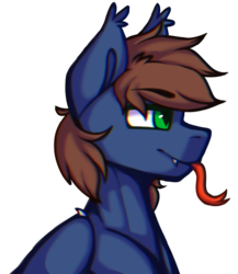 Size: 866x1000 | Tagged: safe, artist:ashtrol, oc, oc only, oc:warly, bat pony, pony, :p, bust, fangs, male, silly, solo, stallion, tongue out