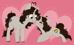 Size: 5100x3100 | Tagged: safe, artist:veincchi, oc, oc only, pony, unicorn, ahoge, blushing, boop, commission, female, mare, mother and child, mother and daughter, simple background, sketch