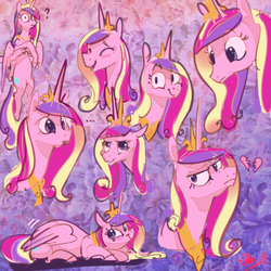 Size: 4000x4000 | Tagged: safe, artist:alumx, princess cadance, alicorn, pony, g4, absurd resolution, broken hearts, bust, concerned, confused, cute, cutedance, expressions, eyes closed, female, looking down, multeity, open mouth, portrait, prone, smiling, solo