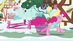 Size: 1280x720 | Tagged: safe, screencap, pinkie pie, spike, g4, my little pony best gift ever, snow