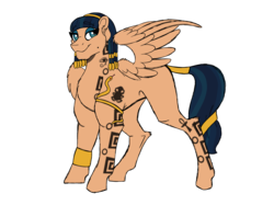 Size: 2732x2048 | Tagged: safe, artist:percy-mcmurphy, oc, oc only, oc:desert skies, pegasus, pony, beauty mark, blank flank, commission, ear fluff, eyeshadow, female, headband, high res, jewelry, magical lesbian spawn, makeup, mare, next generation, offspring, parent:queen cleopatrot, parent:somnambula, simple background, solo, tattoo, transparent background