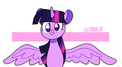 Size: 1540x846 | Tagged: safe, artist:1racat, twilight sparkle, alicorn, pony, g4, bean mouth, female, looking at you, mare, smiling, solo, spread wings, twilight sparkle (alicorn), wings