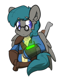 Size: 2550x3300 | Tagged: safe, artist:bbsartboutique, oc, oc only, oc:vanguard velocity, pegasus, pony, fallout, glasses, high res, male, pipboy, stallion