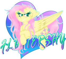 Size: 1024x920 | Tagged: safe, artist:vanillaswirl6, fluttershy, pony, g4, anniversary art, female, floppy ears, fluffy, name, signature, simple background, solo, transparent background