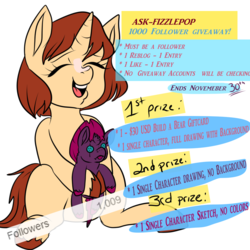 Size: 1000x1000 | Tagged: safe, artist:erieillustrates, fizzlepop berrytwist, tempest shadow, oc, pony, unicorn, ask-fizzlepop, g4, broken horn, eye scar, horn, plushie, scar