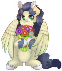 Size: 1255x1438 | Tagged: safe, artist:69beas, oc, oc only, pegasus, pony, bouquet, cute, digital art, flower, solo