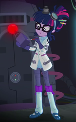 Size: 622x994 | Tagged: safe, screencap, sci-twi, twilight sparkle, equestria girls, g4, mad twience, my little pony equestria girls: summertime shorts, clothes, cropped, female, glasses, lab coat, pants, shoes, solo
