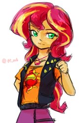 Size: 1377x2039 | Tagged: safe, artist:oberon826, sunset shimmer, equestria girls, g4, my little pony equestria girls: better together, clothes, female, geode of empathy, jacket, leather jacket, looking at you, magical geodes, solo