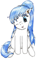 Size: 1161x1874 | Tagged: safe, artist:40kponyguy, derpibooru exclusive, edit, editor:binkyt11, oc, oc only, oc:clarise, pegasus, pony, 2019 community collab, derpibooru community collaboration, :p, cute, ear fluff, floppy ears, looking at you, one eye closed, ponytail, silly, simple background, solo, tongue out, traditional art, transparent background