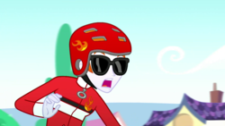 Size: 1280x720 | Tagged: safe, screencap, heath burns, epic fails, equestria girls, g4, my little pony equestria girls: summertime shorts, background human, clothes, glasses, helmet, male, shocked, sunglasses