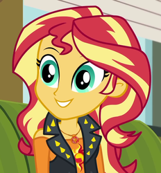 Size: 1003x1079 | Tagged: safe, screencap, sunset shimmer, equestria girls, g4, my little pony equestria girls: better together, text support, text support: sunset shimmer, cropped, cute, female, geode of empathy, magical geodes, shimmerbetes, smiling, solo