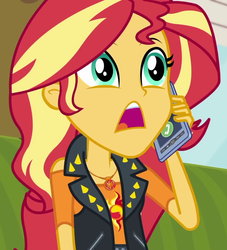 Size: 981x1080 | Tagged: safe, screencap, sunset shimmer, equestria girls, g4, my little pony equestria girls: better together, text support, text support: sunset shimmer, cellphone, cropped, female, geode of empathy, magical geodes, phone, solo