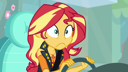 Size: 1920x1080 | Tagged: safe, screencap, sunset shimmer, driving miss shimmer, equestria girls, equestria girls series, g4, car, driving miss shimmer: fluttershy, faic, female, fluttershy's car, geode of empathy, magical geodes, solo