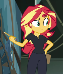 Size: 844x1001 | Tagged: safe, screencap, sunset shimmer, all the world's off stage, all the world's off stage: micro chips, equestria girls, g4, my little pony equestria girls: better together, cropped, cute, director shimmer, female, shimmerbetes, solo