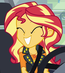 Size: 864x974 | Tagged: safe, screencap, sunset shimmer, driving miss shimmer, driving miss shimmer: rarity, equestria girls, g4, my little pony equestria girls: better together, cropped, cute, female, geode of empathy, magical geodes, shimmerbetes, smiling, solo, steering wheel