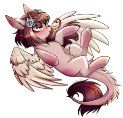 Size: 1745x1667 | Tagged: safe, artist:lazycloud, oc, oc only, oc:illumine, pegasus, pony, colored wings, eye clipping through hair, female, flower, flower in hair, mare, solo, tongue out