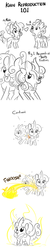Size: 1280x6400 | Tagged: safe, artist:tjpones, kirin, g4, sounds of silence, butt bump, comic, duo, female, fire, foal, friction, generic kirin, how is babby formed, lewd, male, monochrome, partial color, reproduction, simple background, sketch, sparks, the birds and the bees, the talk, wat, white background