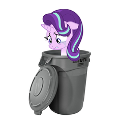 Size: 1528x1660 | Tagged: safe, starlight glimmer, pony, g4, abuse, background pony strikes again, crying, downvote bait, drama, glimmerbuse, op is a duck, op is trying to start shit, sad, simple background, starlight drama, trash can, white background, why do people keep posting these kinds of things