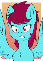 Size: 720x1000 | Tagged: safe, artist:shiro-roo, oc, oc only, oc:hiyo licious, pegasus, pony, :<, animated, blushing, bust, chest fluff, female, frame by frame, frown, gif, gritted teeth, mare, portrait, solo, spread wings, wings, ych result