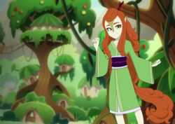 Size: 2392x1696 | Tagged: safe, artist:fantasygerard2000, autumn blaze, equestria girls, g4, sounds of silence, asian, clothes, equestria girls-ified, female, kimono (clothing), kirin ears, kirin village, solo