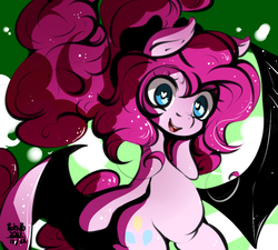 Size: 1000x900 | Tagged: safe, artist:tohupo, pinkie pie, bat pony, earth pony, pony, g4, bat wings, female, heart eyes, mare, solo, wingding eyes, wings