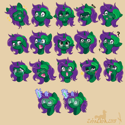 Size: 3500x3500 | Tagged: safe, artist:zobaloba, oc, oc only, oc:buggy code, pony, :p, commission, emoticon, emotions, high res, silly, solo, sticker, sticker set, tongue out