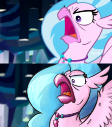 Size: 1920x2160 | Tagged: safe, artist:mandy1412, screencap, silverstream, classical hippogriff, hippogriff, g4, what lies beneath, angry, birb, comparison, cute, diastreamies, faic, female, frown, glare, madorable, open mouth, rage, scene interpretation, silverrage, solo, spread wings, wing fluff, wings