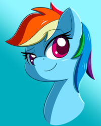 Size: 2240x2794 | Tagged: safe, artist:esfelt, rainbow dash, pony, g4, bust, female, gradient background, high res, mare, portrait, smiling, solo