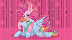 Size: 1920x1080 | Tagged: safe, artist:foxcarp, edit, pinkie pie, rainbow dash, earth pony, pegasus, pony, g4, cute, female, hnnng, lesbian, mare, ship:pinkiedash, shipping, smiling, wallpaper, wallpaper edit