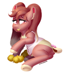 Size: 2737x2959 | Tagged: safe, artist:meowcephei, oc, oc only, oc:medicine, pony, chubby, commission, fruit, high res, simple background, solo, transparent background, ych result
