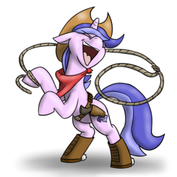 Size: 2000x2000 | Tagged: safe, artist:timsplosion, sea swirl, seafoam, pony, unicorn, g4, background pony, bandana, bipedal, boots, clothes, costume, cowboy boots, cowboy hat, female, gun, hat, high res, holster, lasso, mare, mario party, mario party 2, rope, simple background, solo, super mario bros., transparent background, weapon