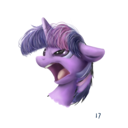 Size: 2000x2000 | Tagged: safe, artist:2387528112, twilight sparkle, pony, g4, angry, bust, faic, female, high res, majestic as fuck, open mouth, reaction image, simple background, solo, white background