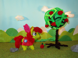 Size: 1333x1000 | Tagged: safe, artist:malte279, apple bloom, g4, apple, apple tree, cape, chenille, chenille stems, chenille wire, clothes, craft, food, pipe cleaner sculpture, pipe cleaners, tree