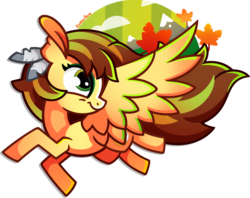 Size: 1864x1477 | Tagged: safe, artist:amberpone, oc, oc only, oc:moxie, pegasus, pony, autumn, autumn leaves, brown mane, circle background, commission, cutie mark, digital art, eyes open, female, flying, green eyes, leaf, leaves, lighting, long hair, long mane, looking up, mare, mountain, paint tool sai, shading, simple background, smiling, transparent background, wings